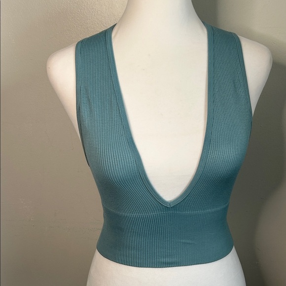 Urban Outfitters Tops - Urban Outfitters Out From Under Sculpt Knit Teal Crop Plunge V-Neck Tank Top